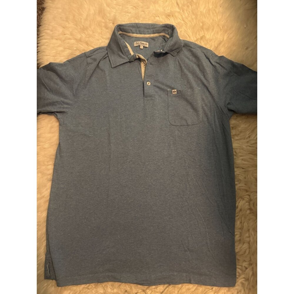Fish Hippie Mens Short Sleeve Polo Shirt Solid Blue Sz L